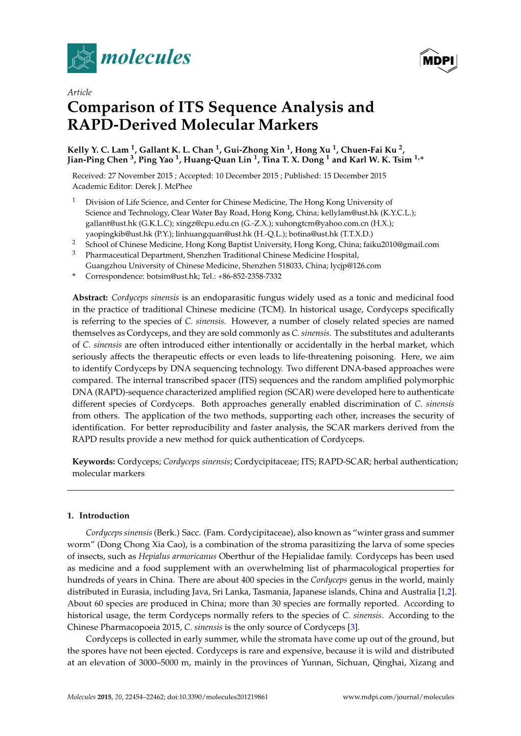 Comparison of ITS Sequence Analysis and RAPD-Derived Molecular Markers