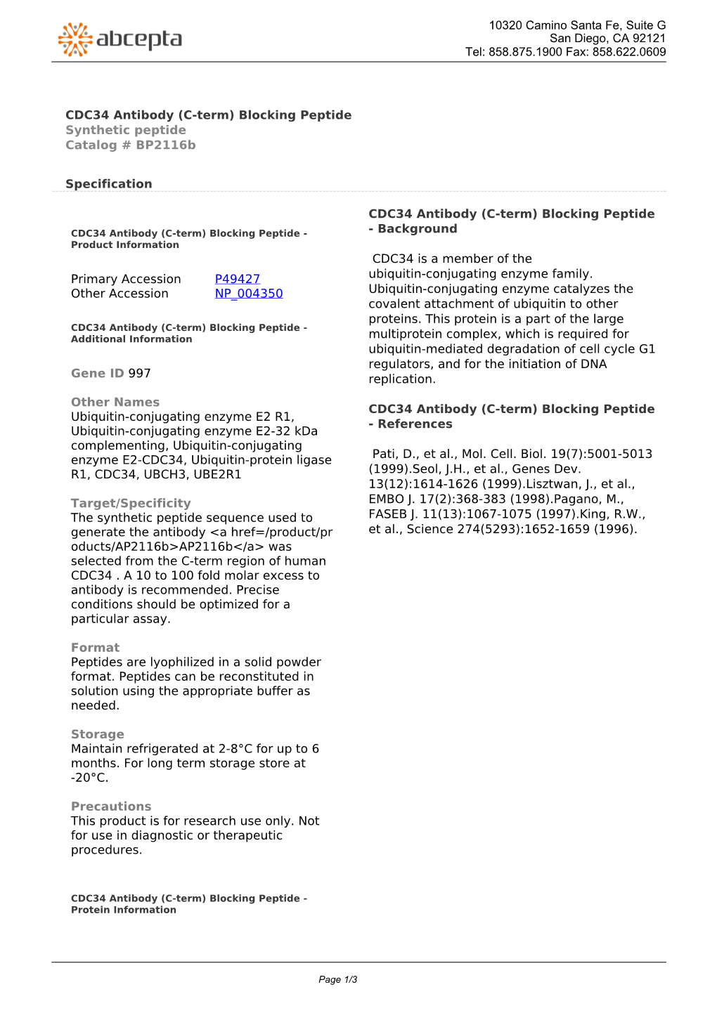 CDC34 Antibody (C-Term) Blocking Peptide Synthetic Peptide Catalog # Bp2116b