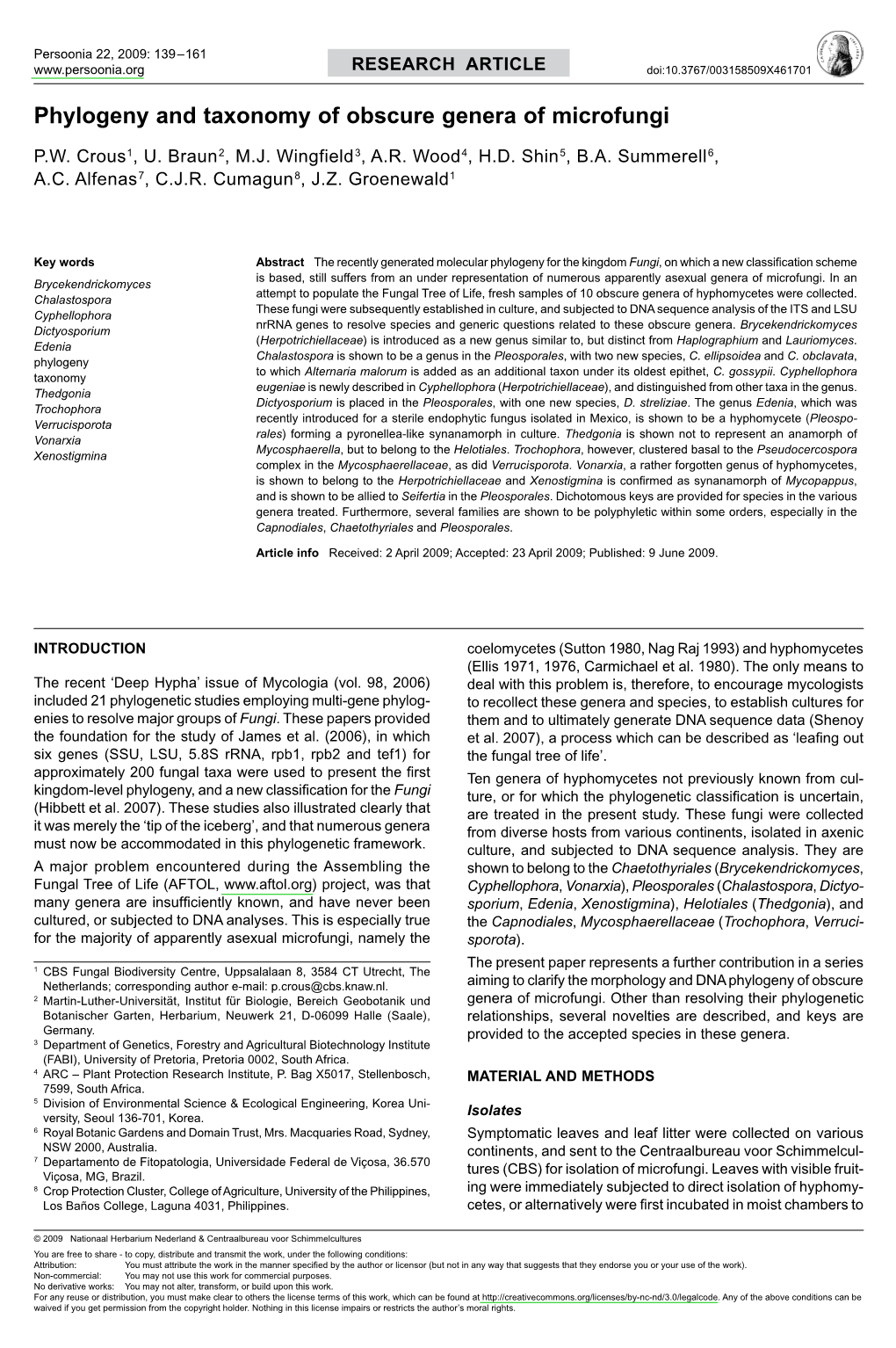 Phylogeny and Taxonomy of Obscure Genera of Microfungi