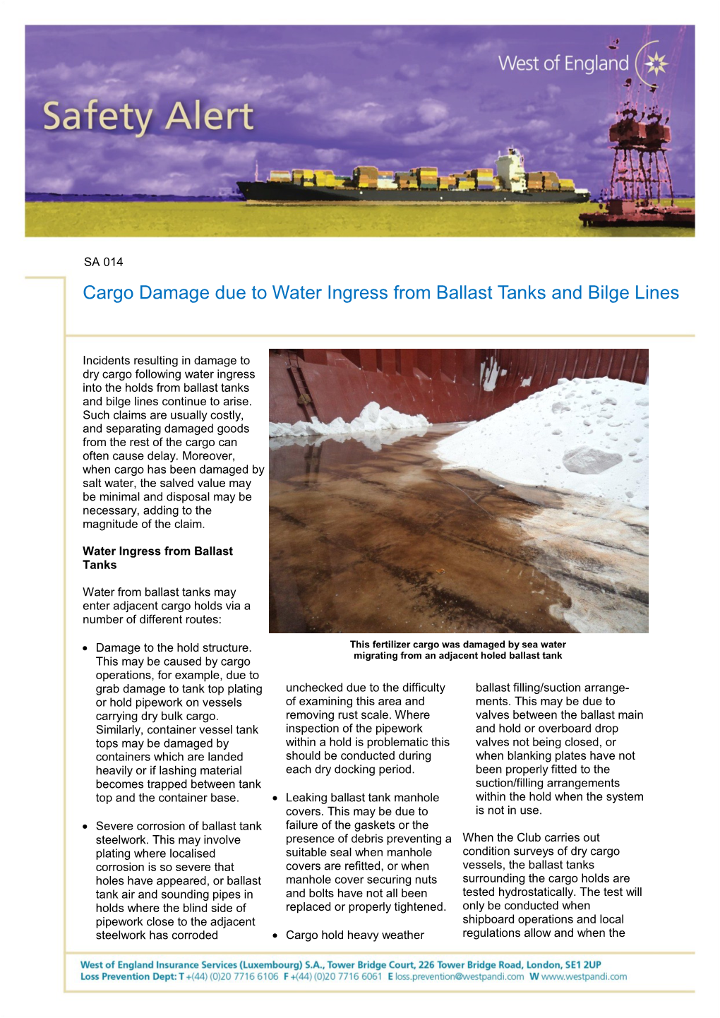 Cargo Damage Due to Water Ingress from Ballast Tanks and Bilge Lines