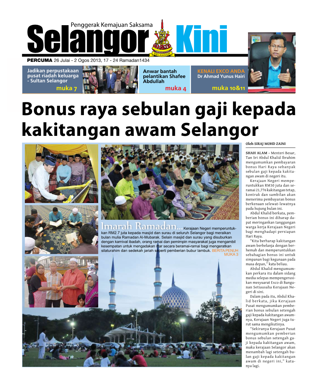 Bonus Raya Sebulan Gaji Kepada Kakitangan Awam Selangor Oleh SIRAJ MOHD ZAINI