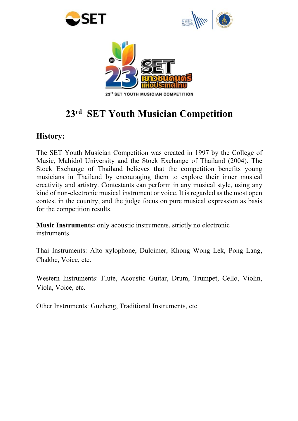 23Rd SET Youth Musician Competition