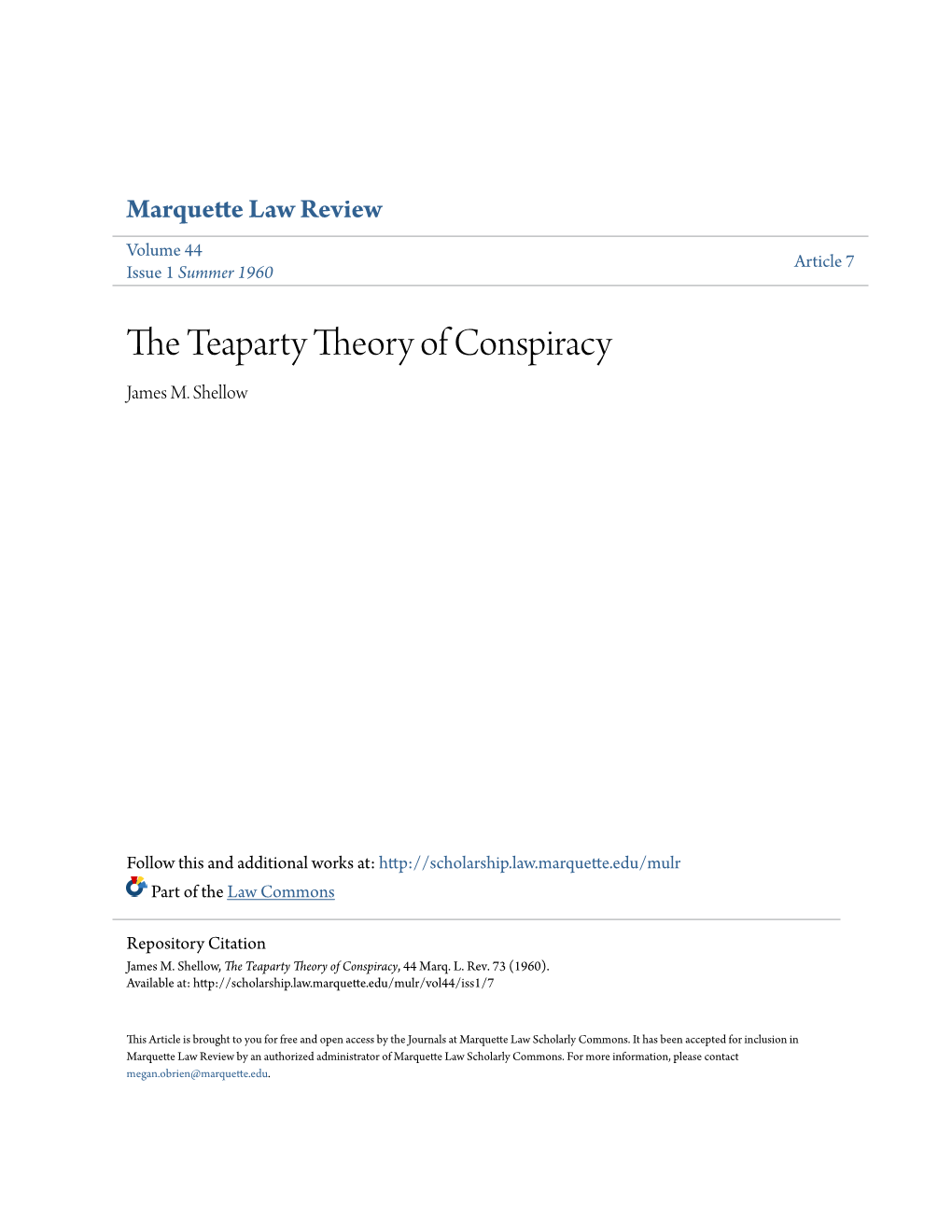 The Teaparty Theory of Conspiracy, 44 Marq