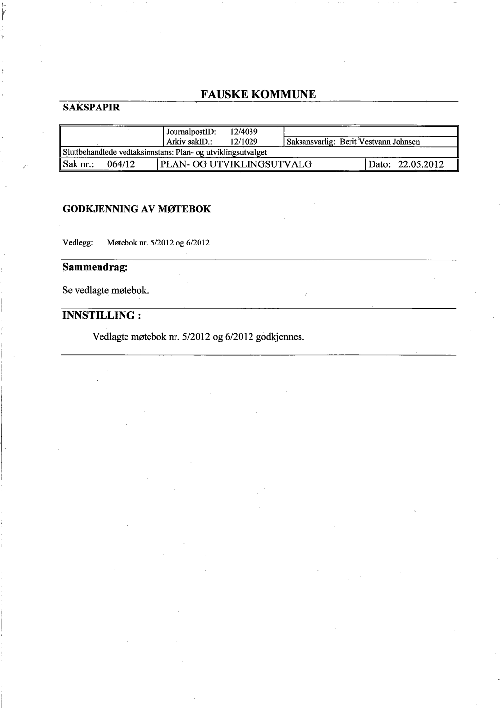 Fauske Kommune Innstilling