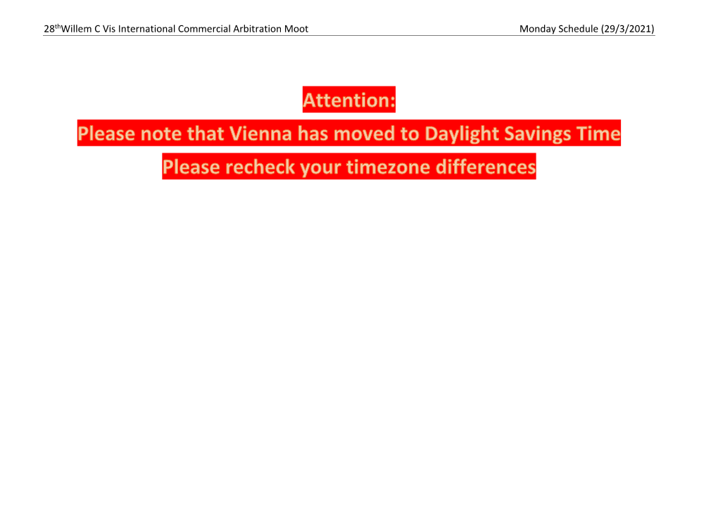 28Thwillem C Vis International Commercial Arbitration Moot Monday Schedule (29/3/2021)
