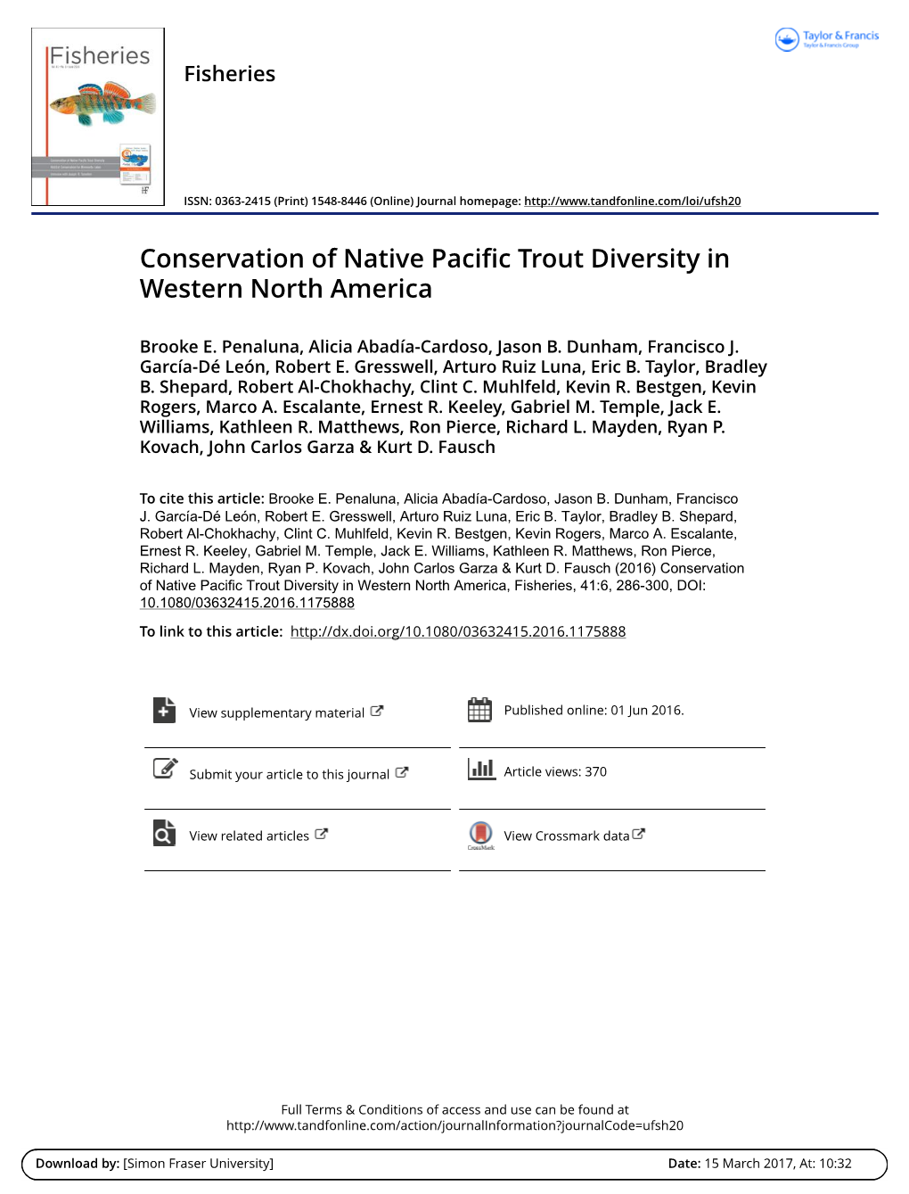 Conservation of Native Pacific Trout Diversity in Western North America