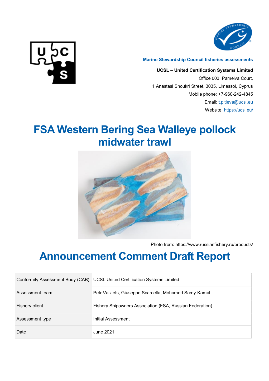 FSA Western Bering Sea Walleye Pollock Midwater Trawl