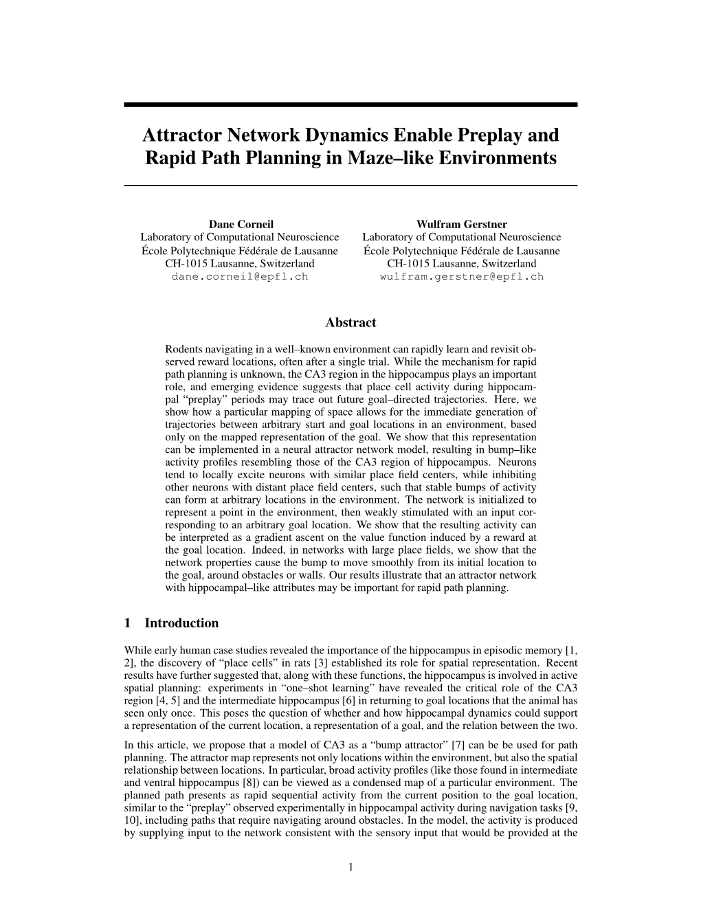 Attractor Network Dynamics Enable Preplay and Rapid Path Planning in Maze–Like Environments