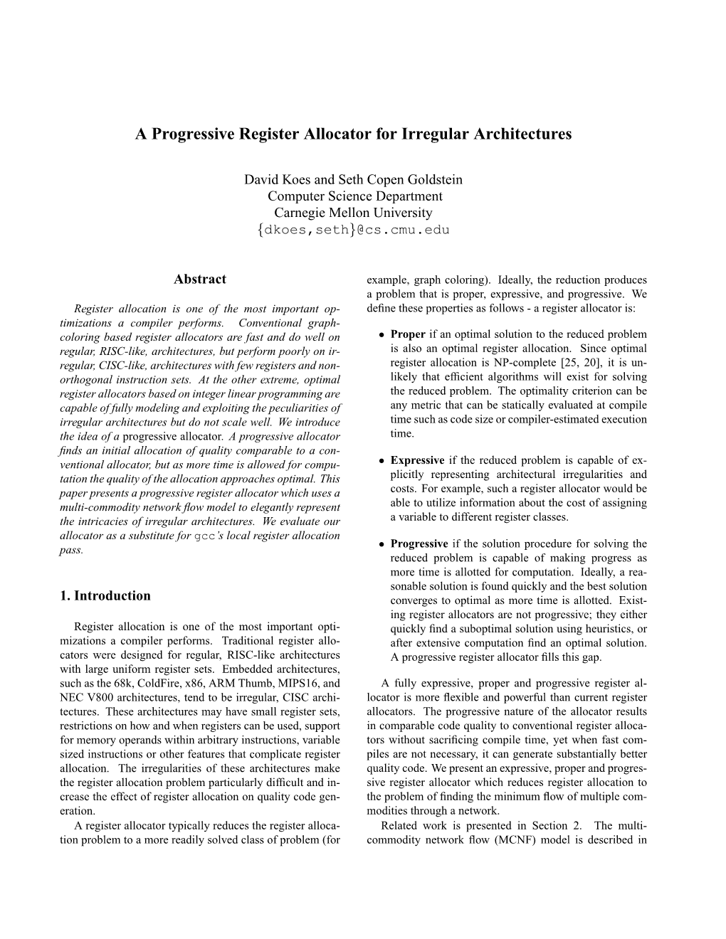 A Progressive Register Allocator for Irregular Architectures