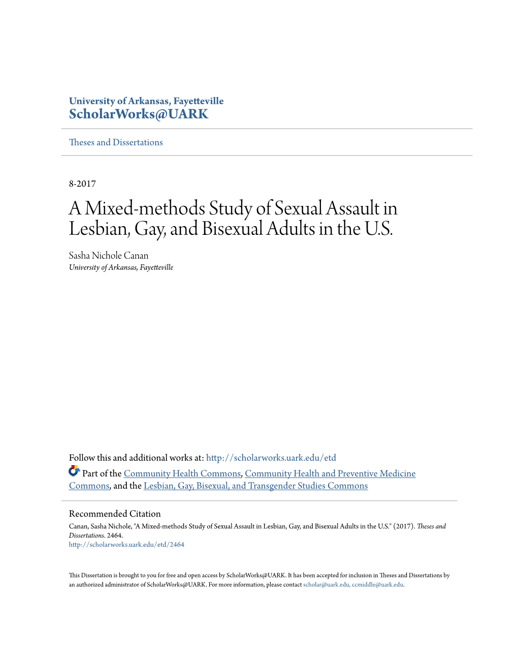 A Mixed-Methods Study of Sexual Assault in Lesbian, Gay, and Bisexual Adults in the U.S