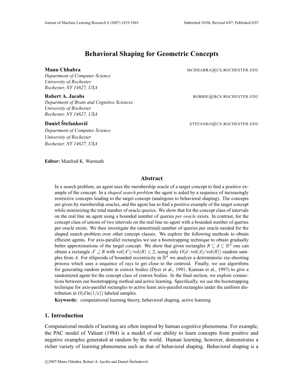 Behavioral Shaping for Geometric Concepts