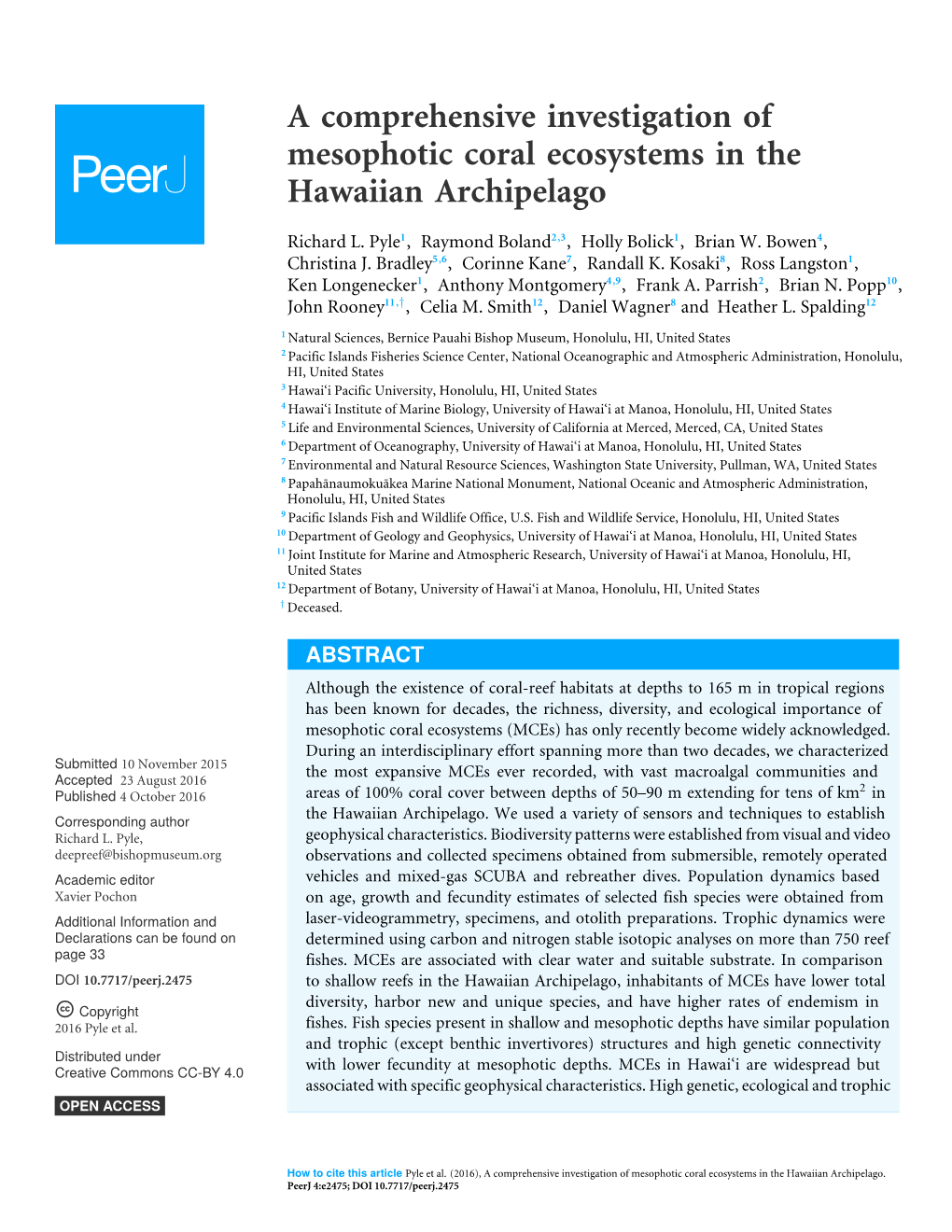 A Comprehensive Investigation of Mesophotic Coral Ecosystems in the Hawaiian Archipelago