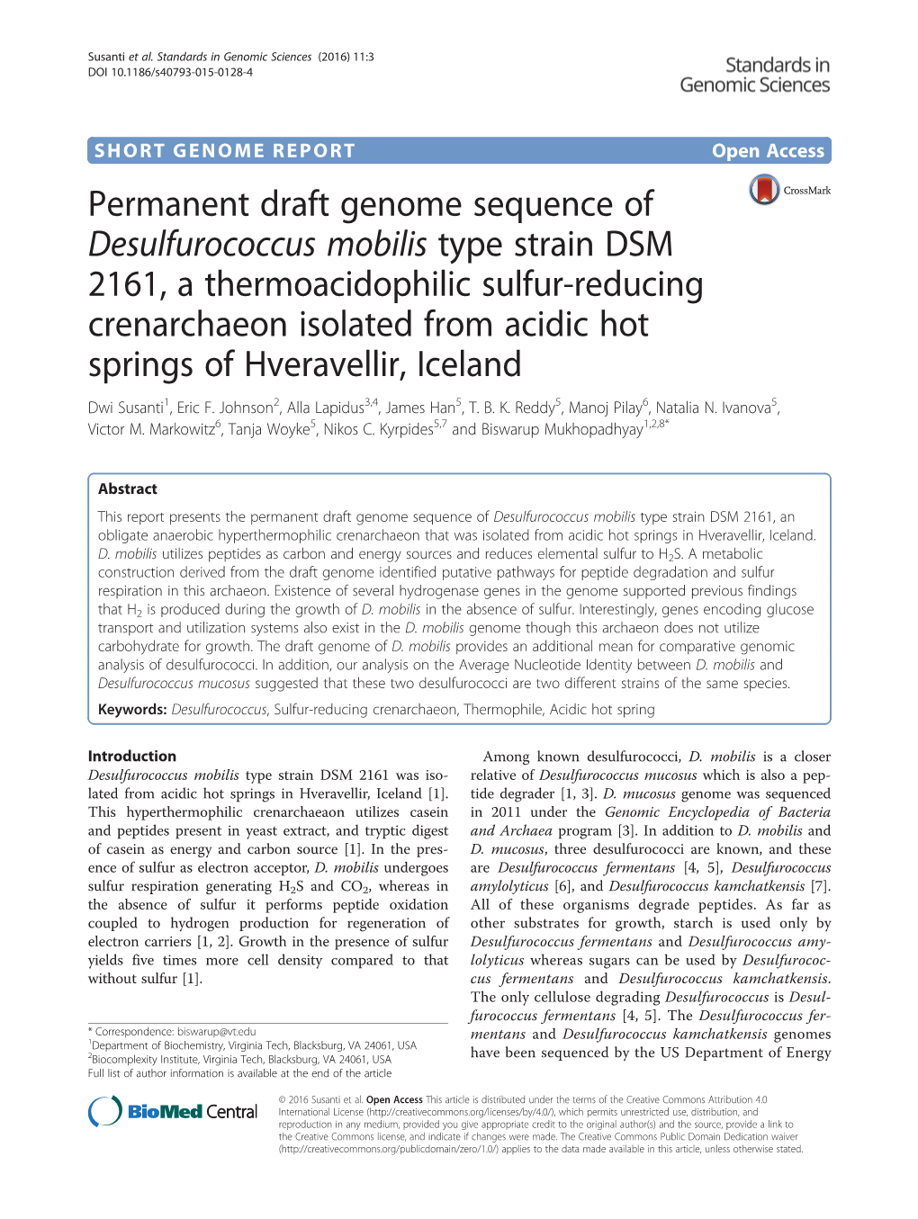 Permanent Draft Genome Sequence of Desulfurococcus Mobilis Type Strain