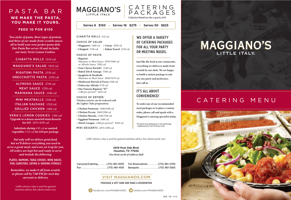 Catering Packages Catering Menu Pasta