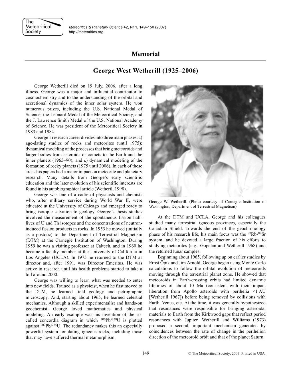 Memorial George West Wetherill (1925–2006)