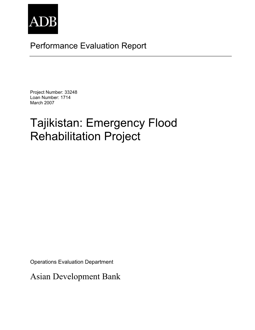 Tajikistan: Emergency Flood Rehabilitation Project