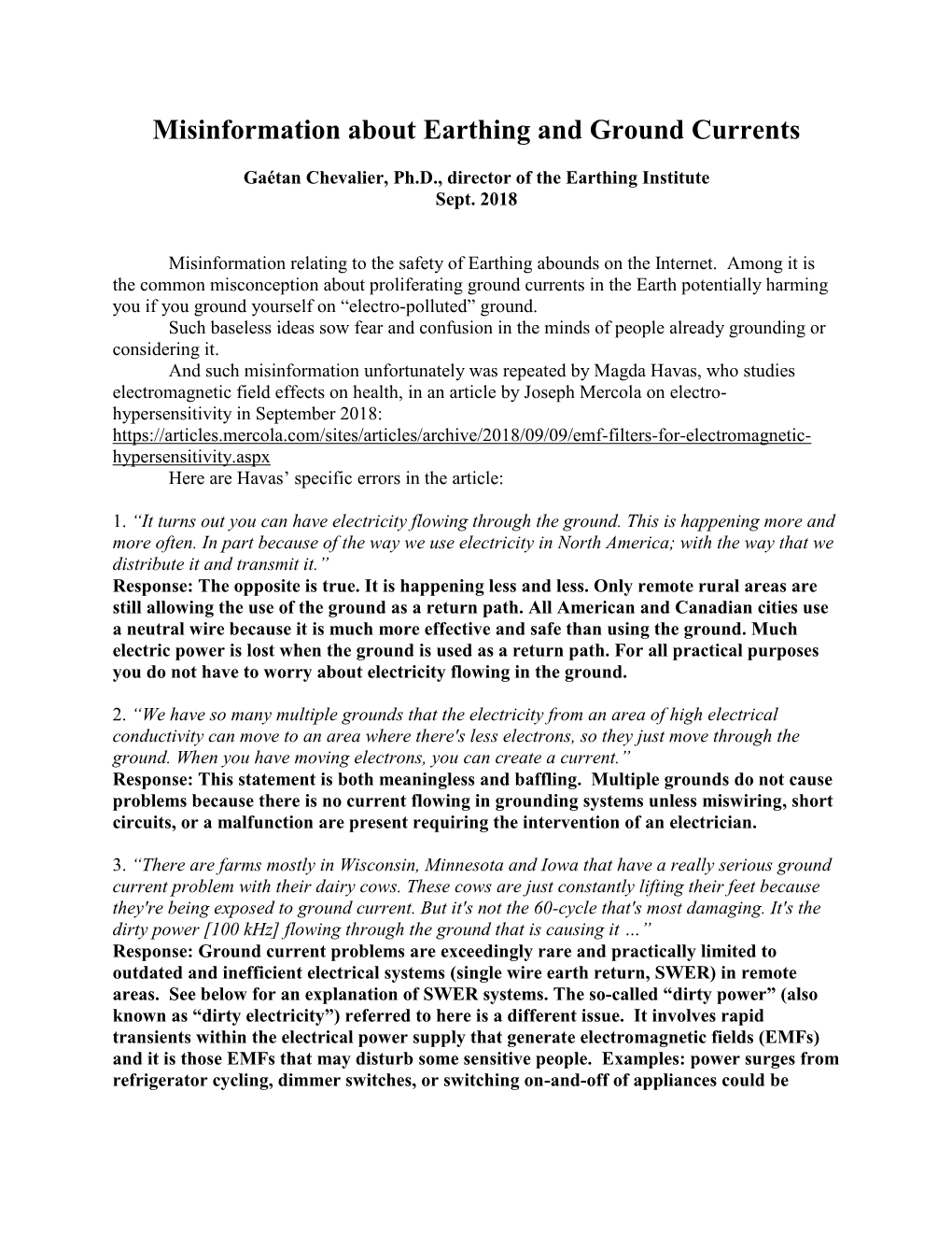 Misinformation About Earthing and Ground Currents