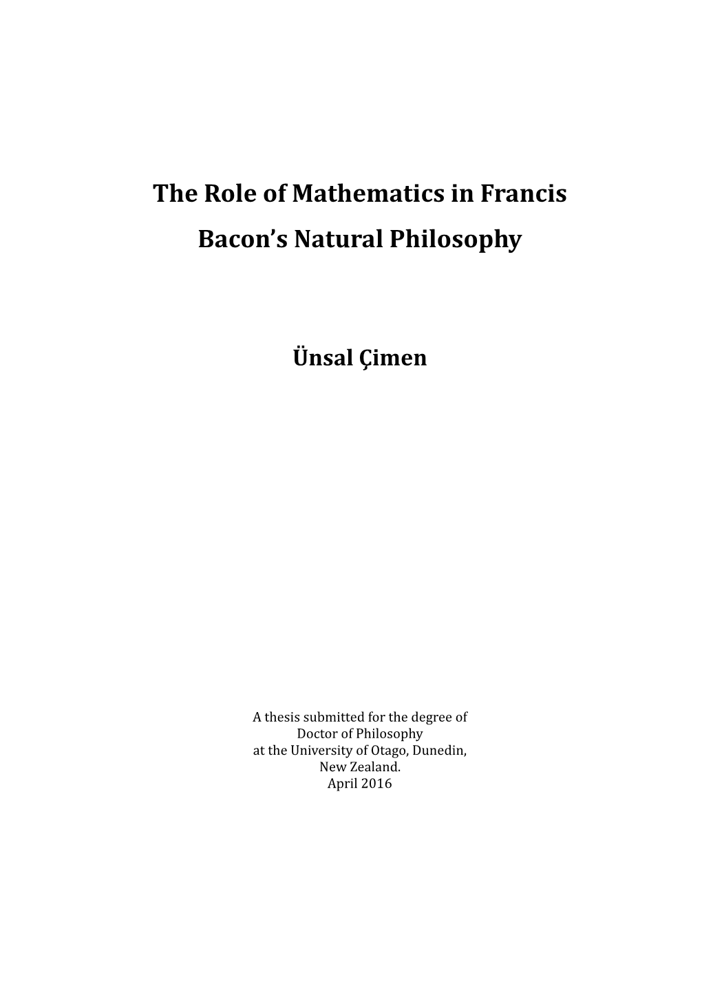 The Role of Mathematics in Francis Bacon's Natural Philosophy