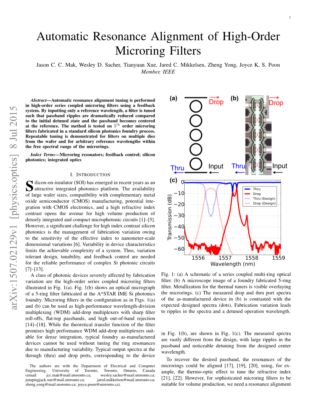 Automatic Resonance Alignment of High-Order Microring Filters Jason C