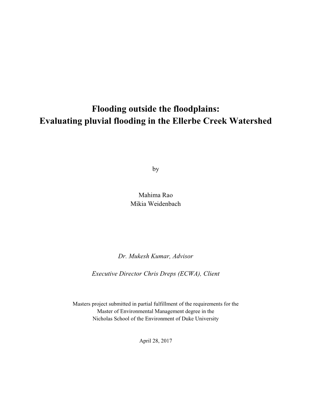 Evaluating Pluvial Flooding in the Ellerbe Creek Watershed