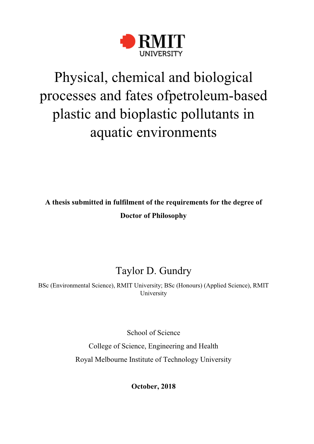 Fates and Potential Impacts of Plastic in Aquatic Environments