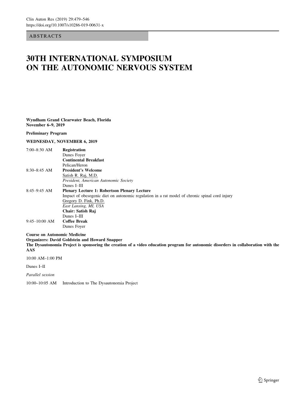 30Th International Symposium on the Autonomic Nervous System