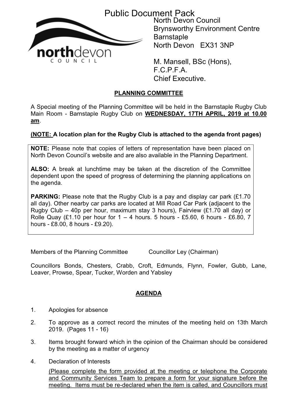 (Public Pack)Agenda Document for Planning Committee, 17/04/2019