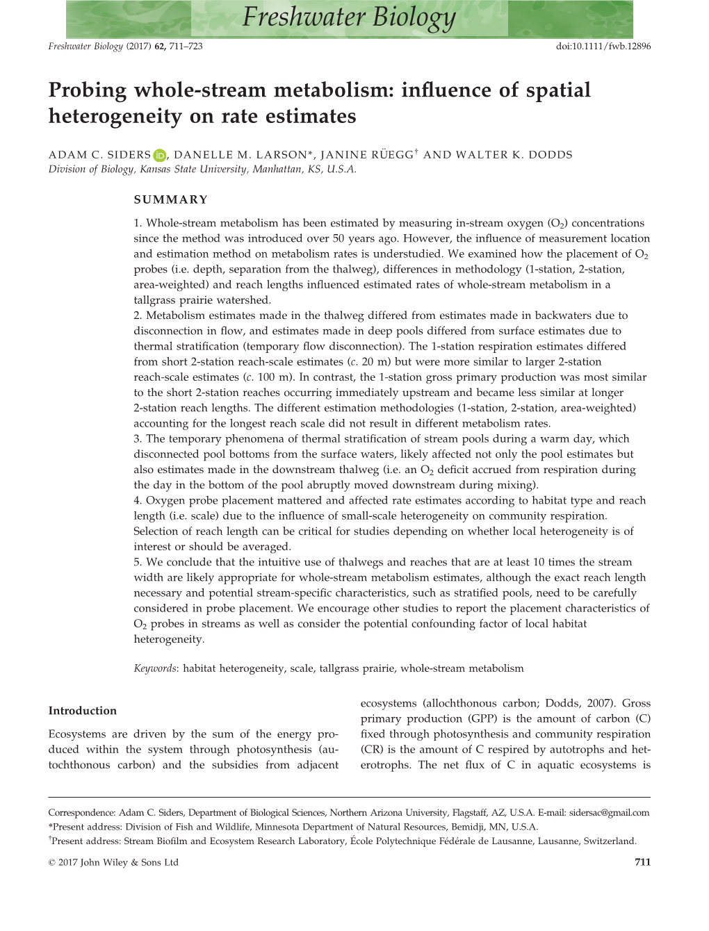 Stream Metabolism: Inﬂuence of Spatial Heterogeneity on Rate Estimates