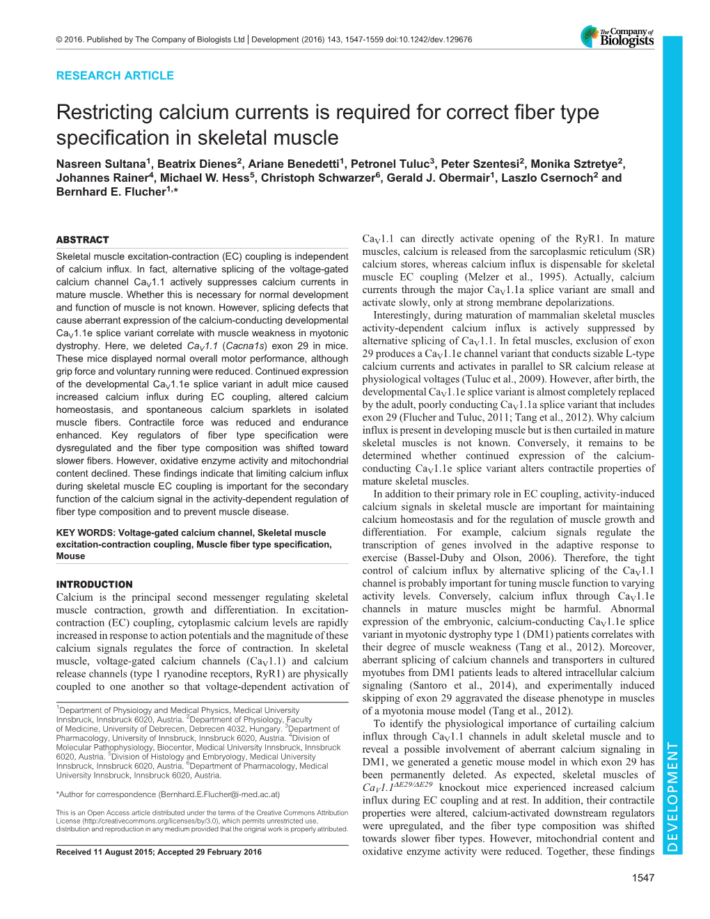 Restricting Calcium Currents Is Required for Correct Fiber Type