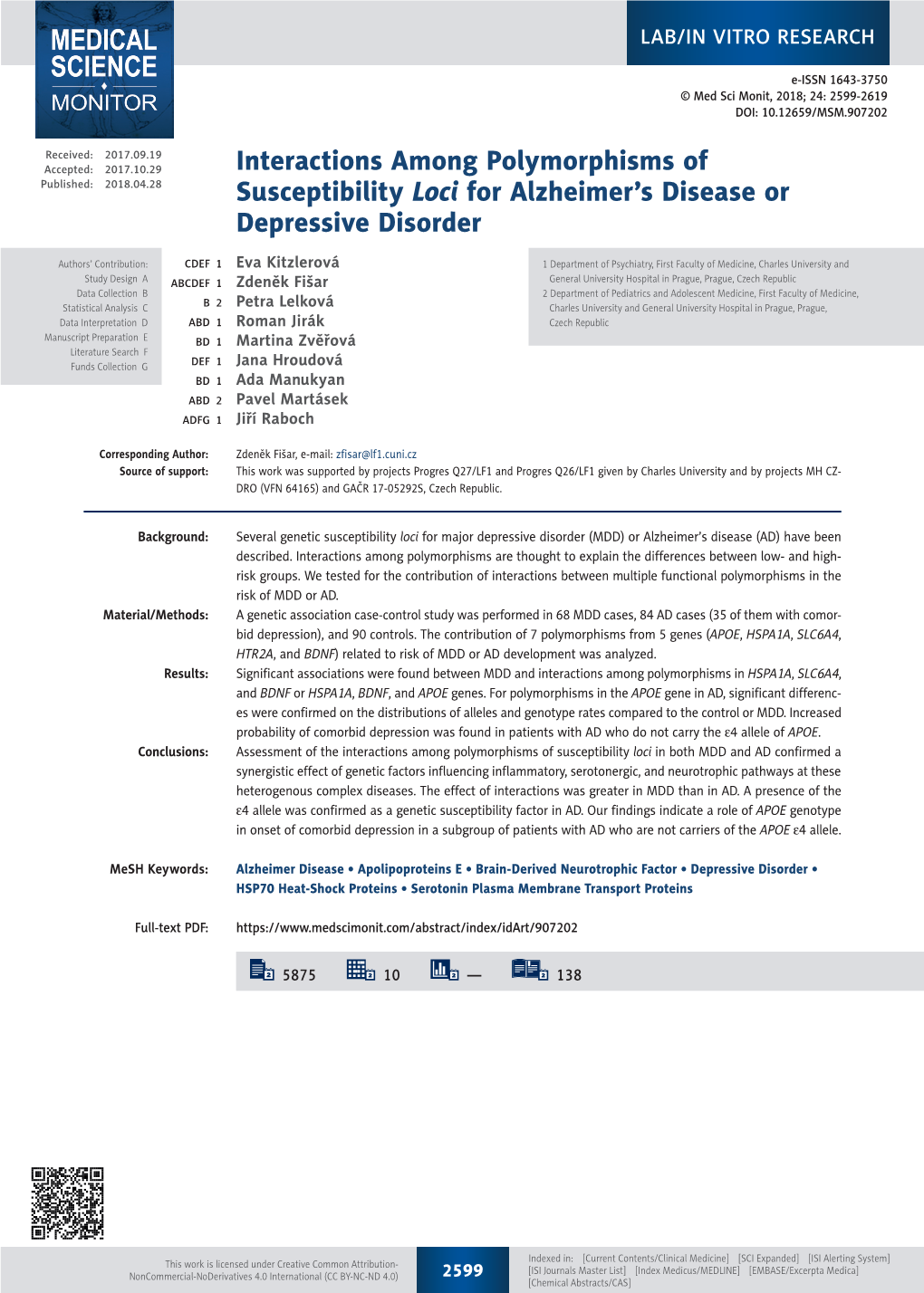 Interactions Among Polymorphisms of Susceptibility Loci for Alzheimer's