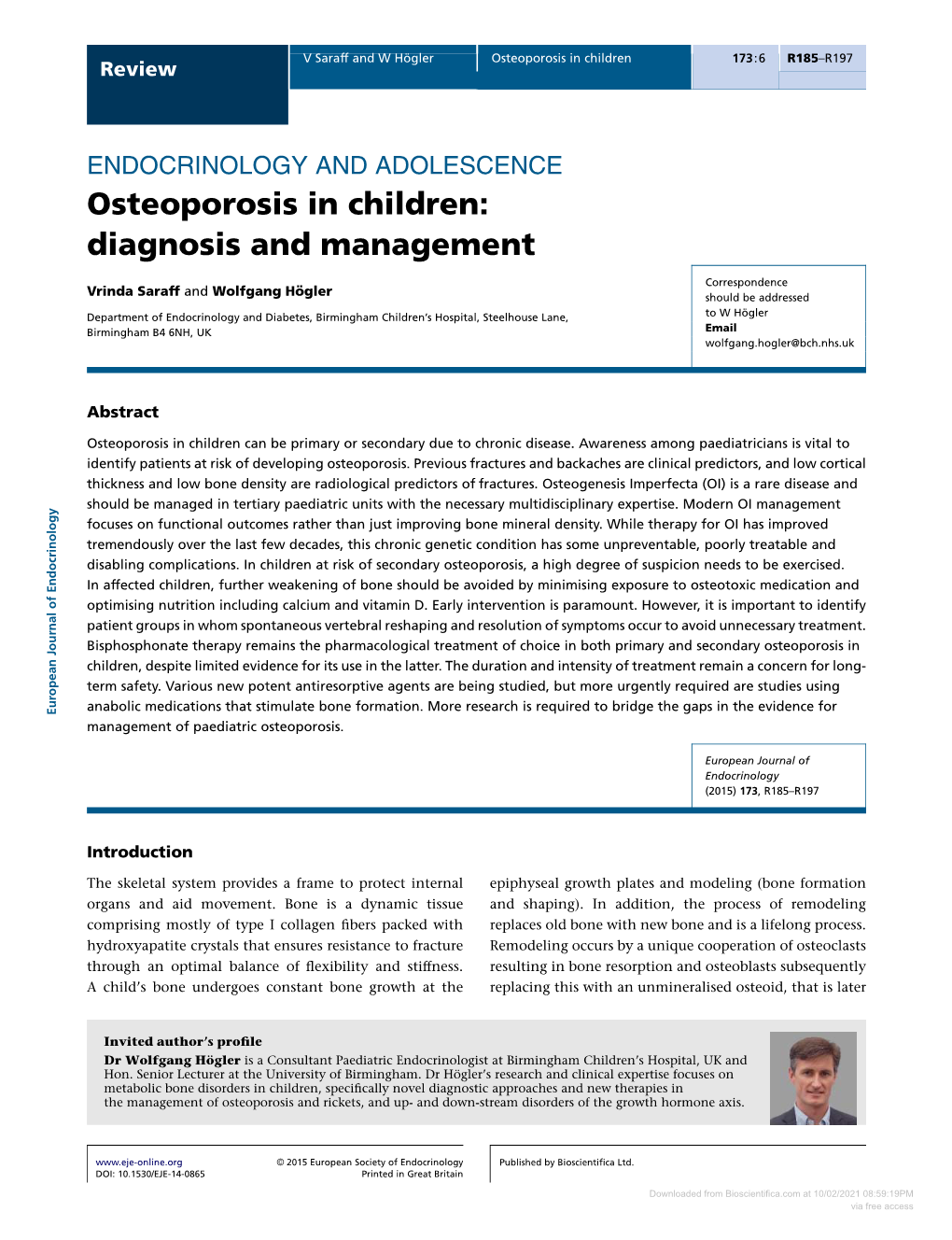 Osteoporosis in Children: Diagnosis and Management