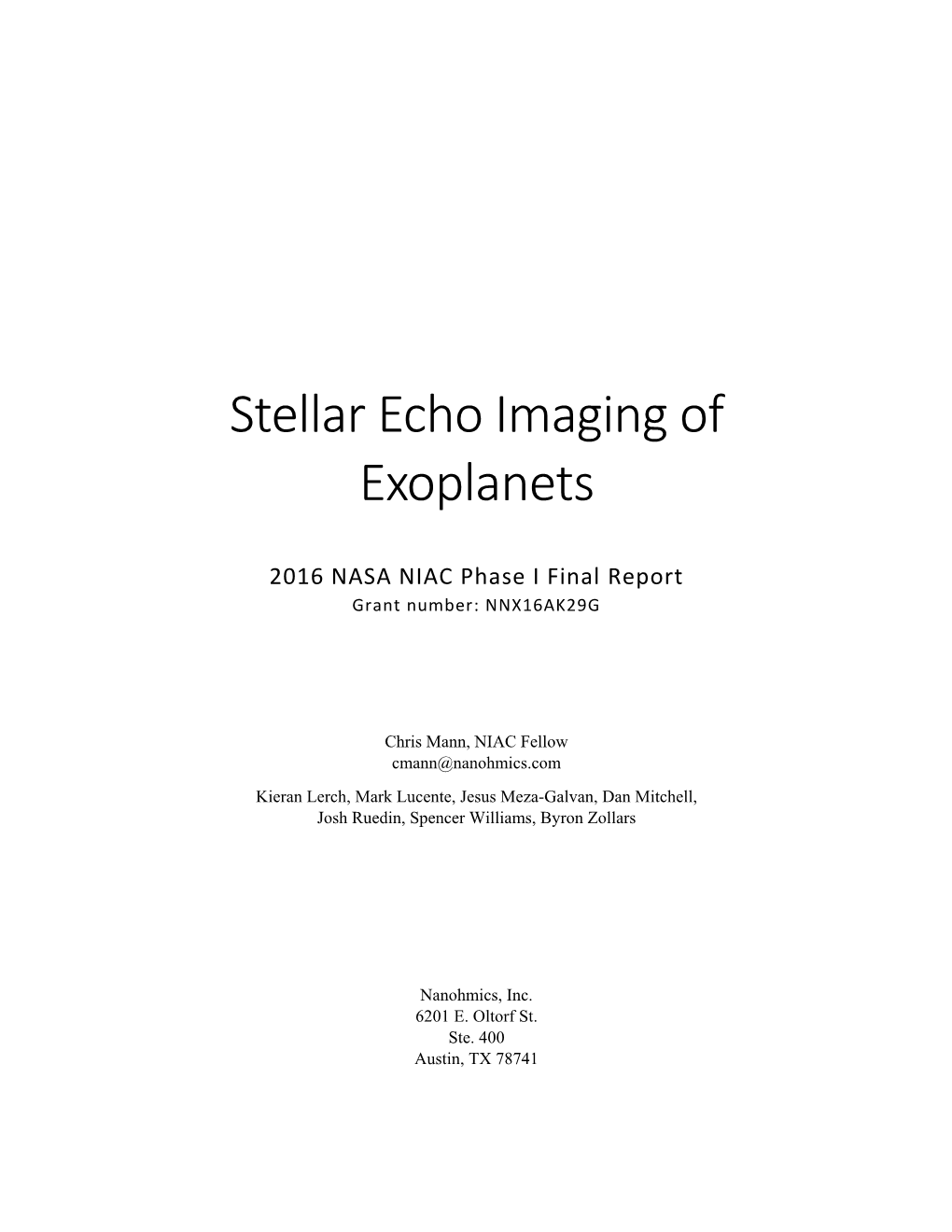 Stellar Echo Imaging of Exoplanets