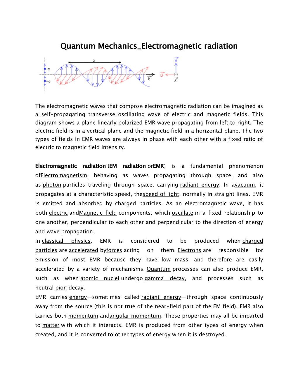 Quantum Mechanics Electromagnetic Radiation