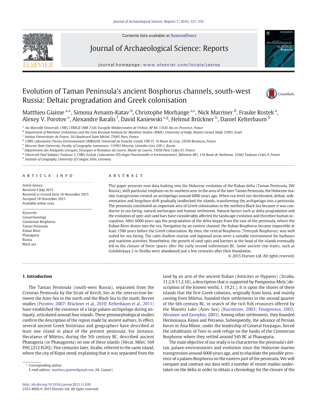 Evolution of Taman Peninsula's Ancient Bosphorus Channels, South-West Russia: Deltaic Progradation and Greek Colonisation