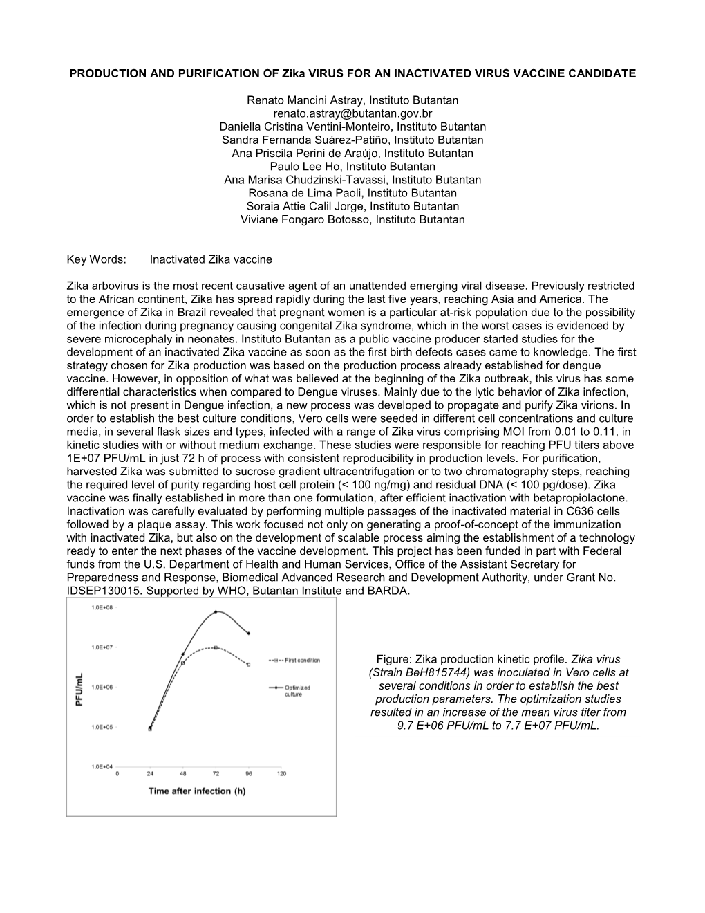 PRODUCTION and PURIFICATION of Zika VIRUS for an INACTIVATED VIRUS VACCINE CANDIDATE