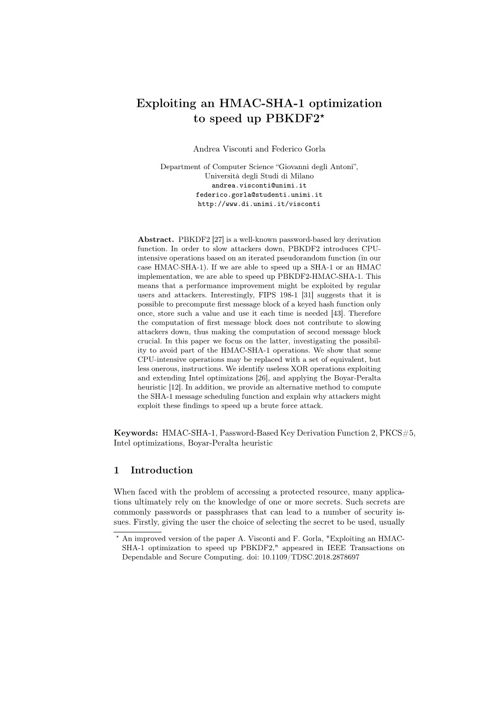 Exploiting an HMAC-SHA-1 Optimization to Speed up PBKDF2⋆