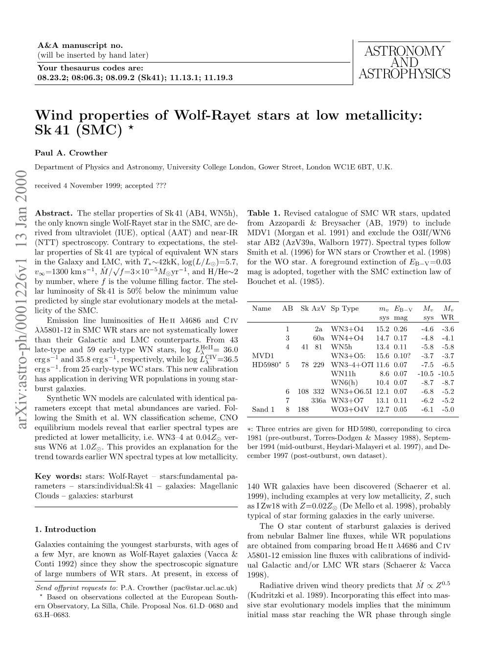 Wind Properties of Wolf-Rayet Stars at Low Metallicity: Sk41 (SMC)