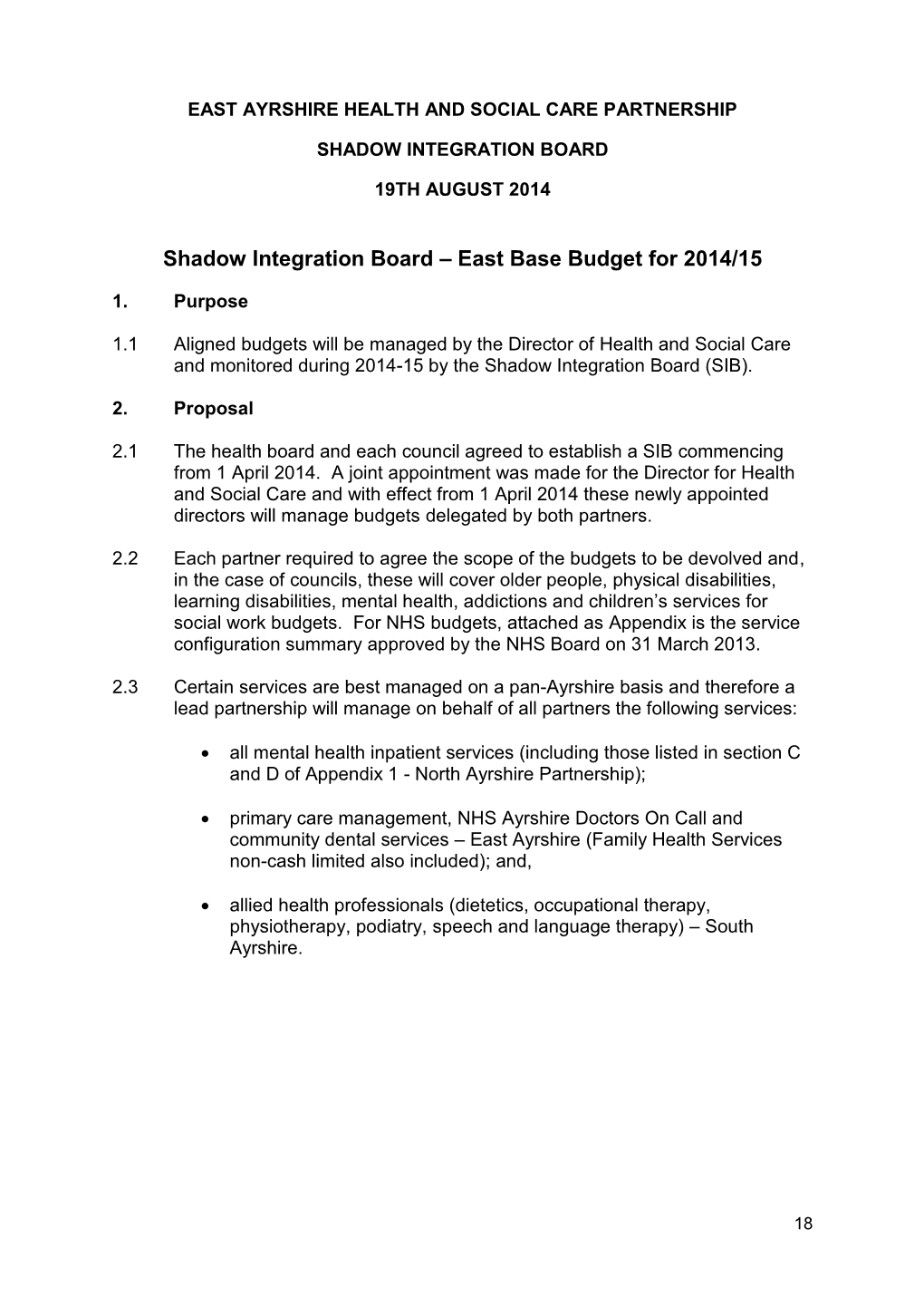 Base Budgets for 2014-15