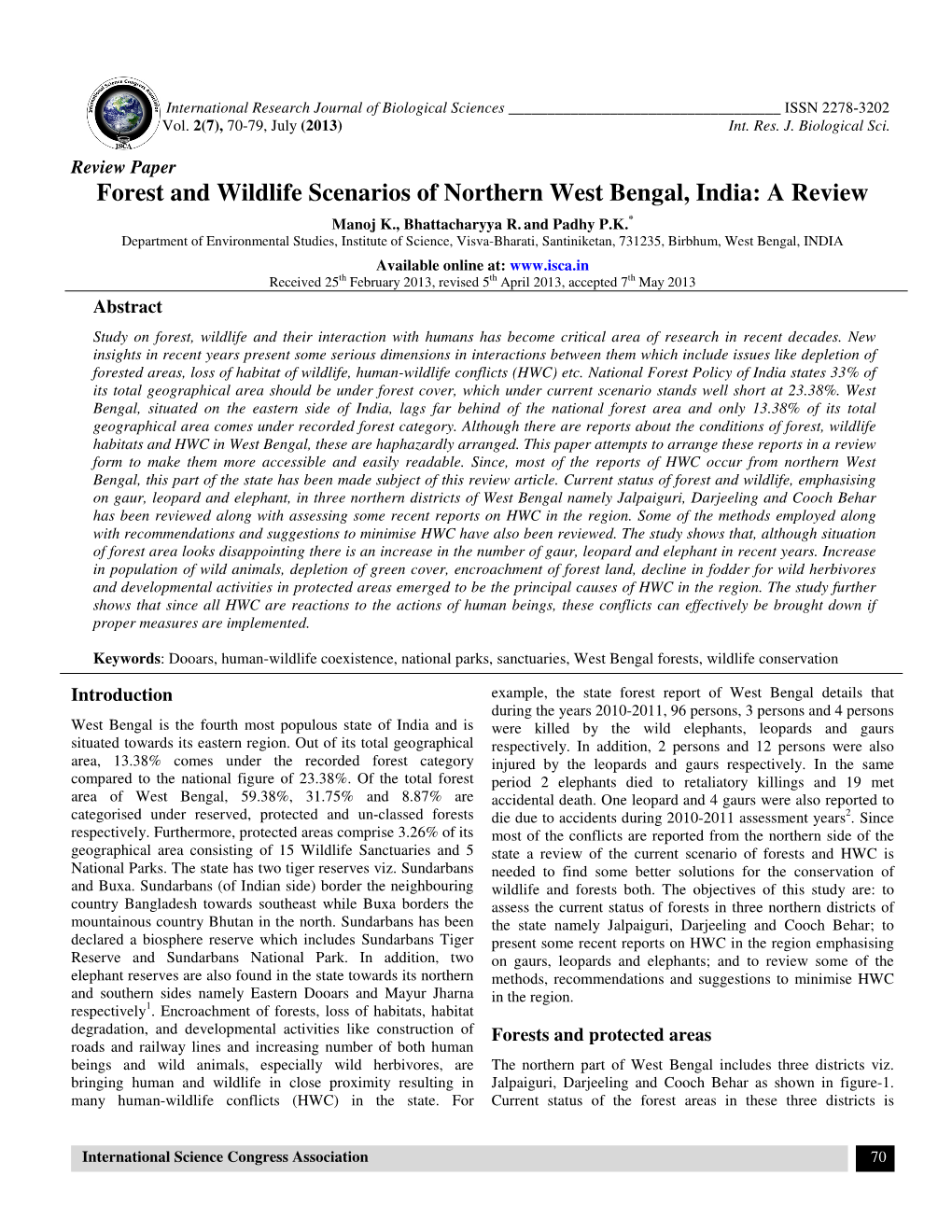 Forest and Wildlife Scenarios of Northern West Bengal, India: a Review