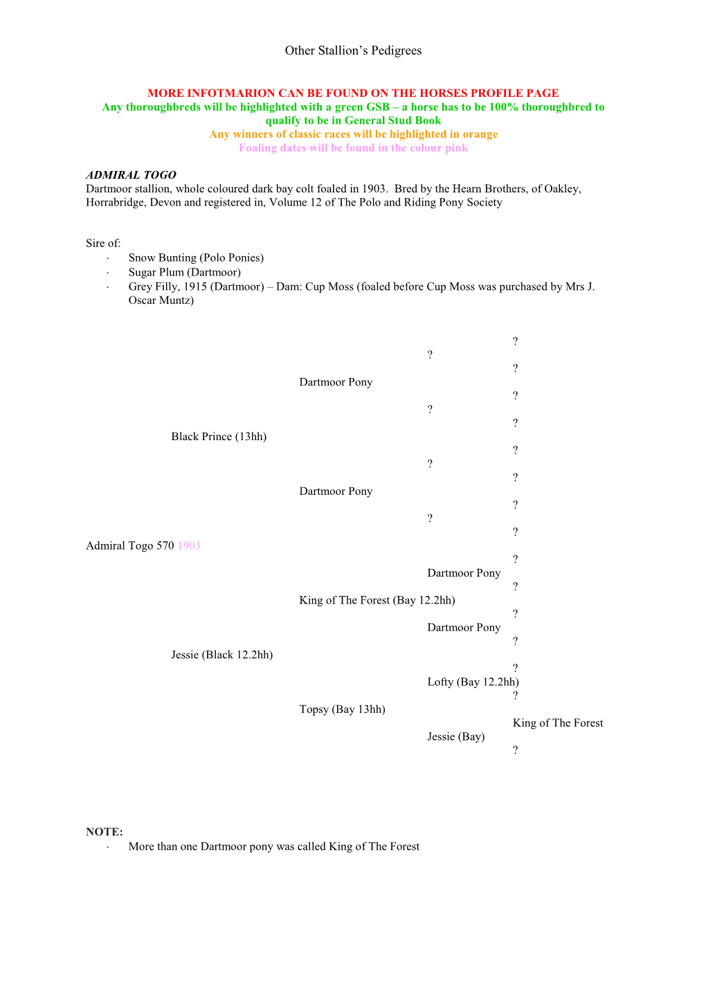 Other Stallion's Pedigrees