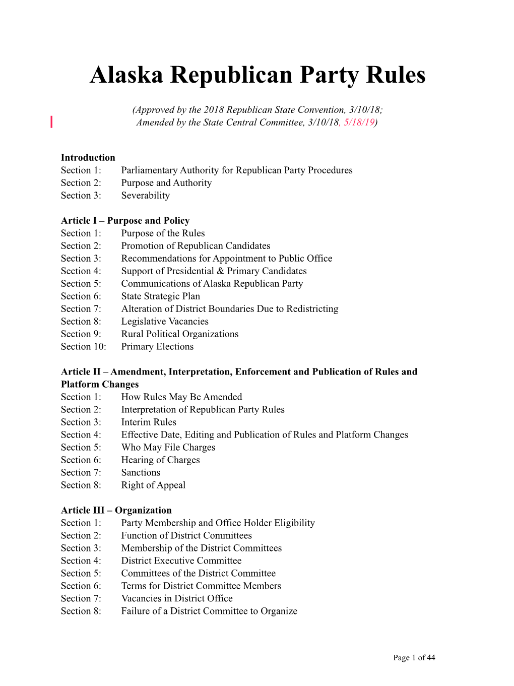 2018 Alaska Republican Party Rules Adopted May 18 2019 Interim