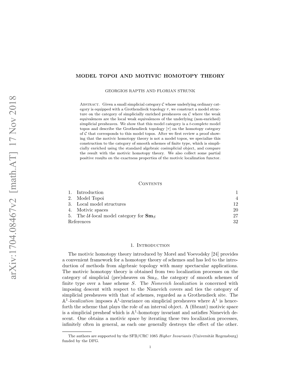 Model Topoi and Motivic Homotopy Theory