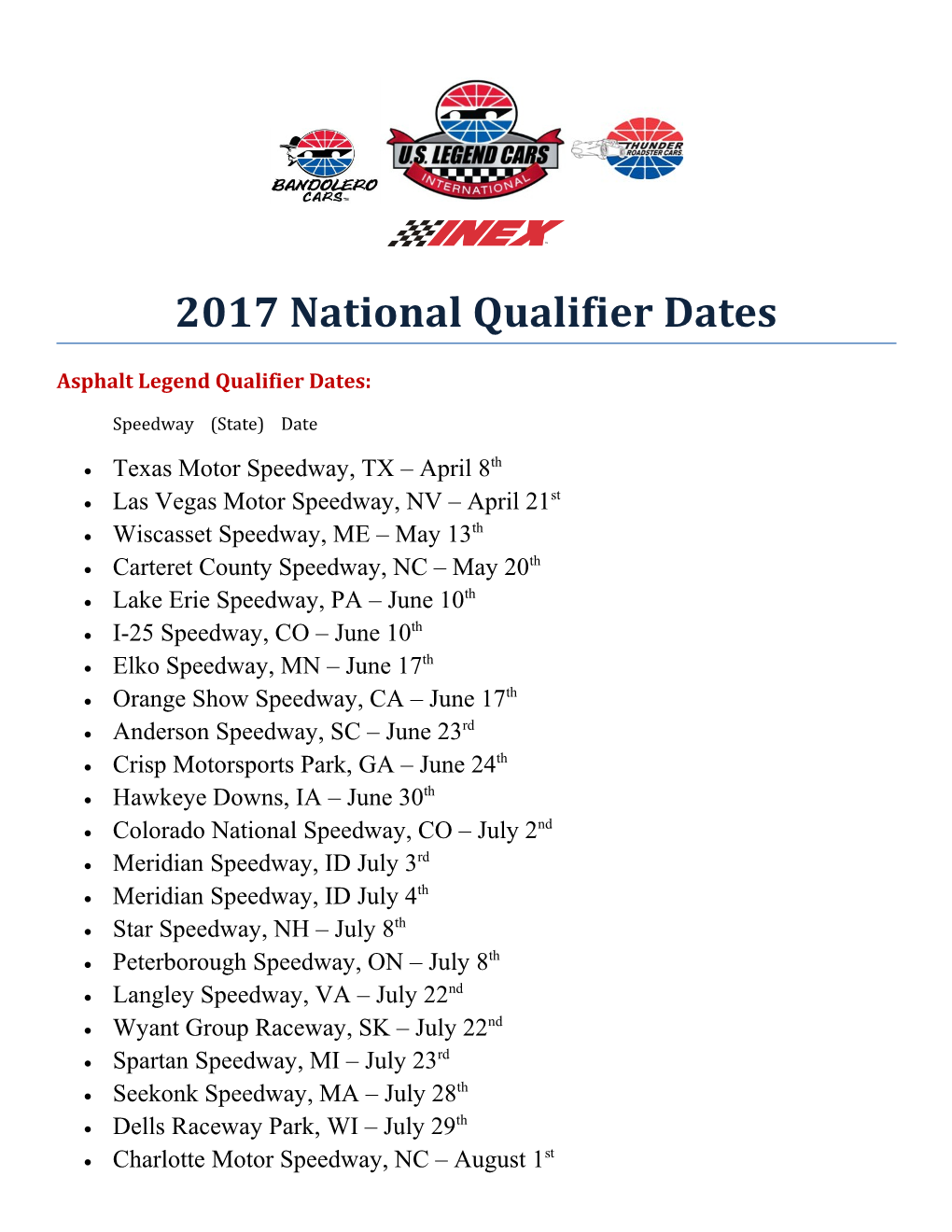 2017 National Qualifier Dates