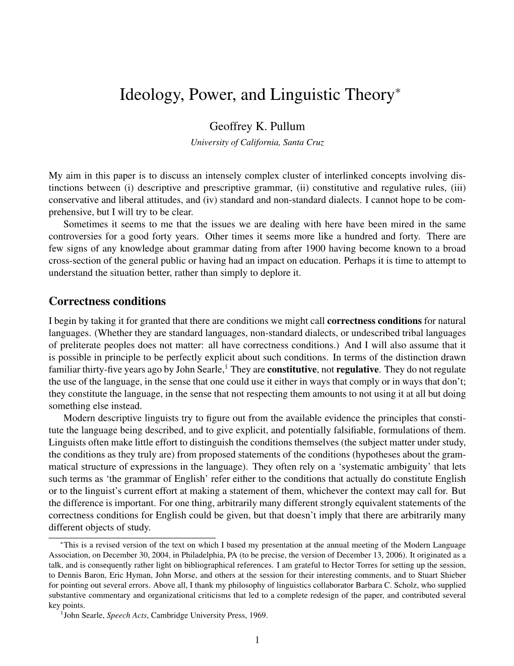 Ideology, Power, and Linguistic Theory∗