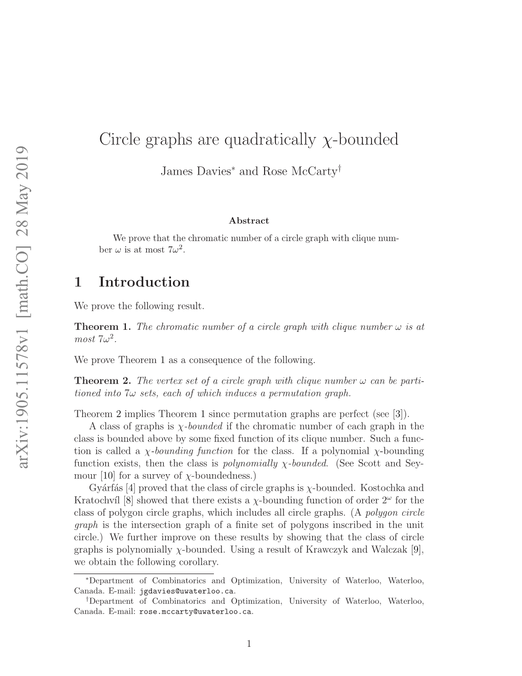 Circle Graphs Are Quadratically $\Chi $-Bounded