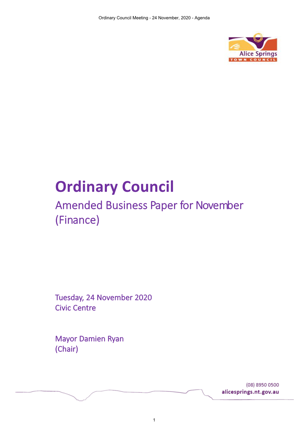 Ordinary Council Meeting - 24 November, 2020 - Agenda