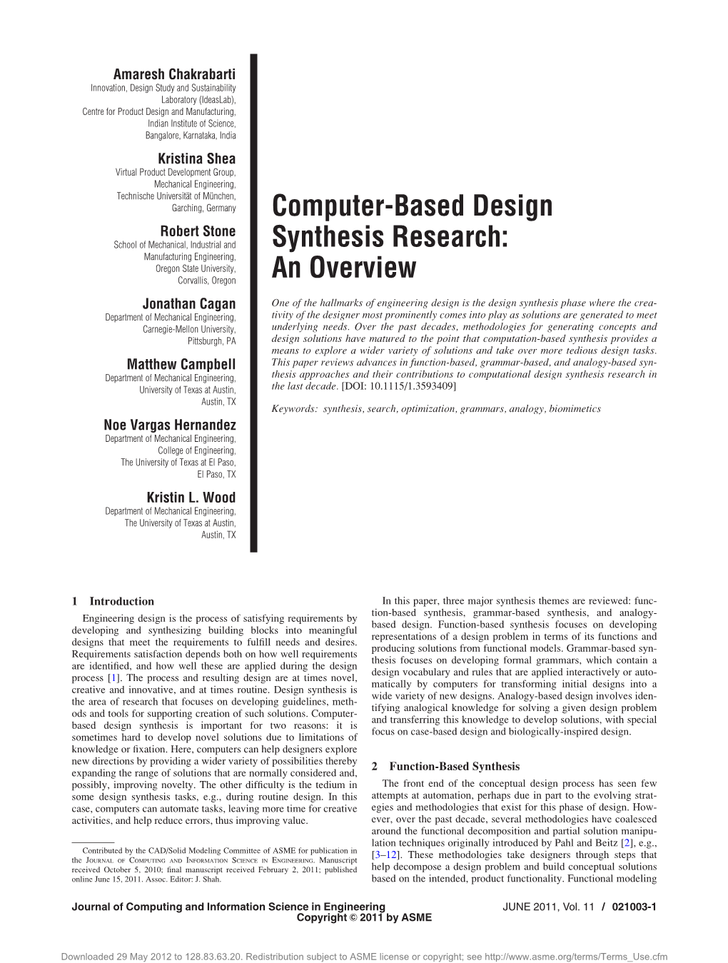 Computer-Based Design Synthesis Research: an Overview