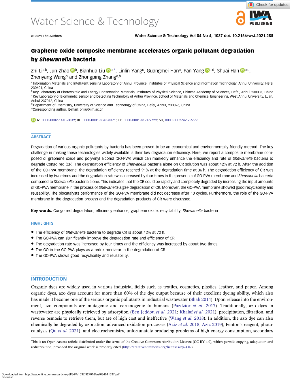 Graphene Oxide Composite Membrane Accelerates Organic Pollutant Degradation by Shewanella Bacteria