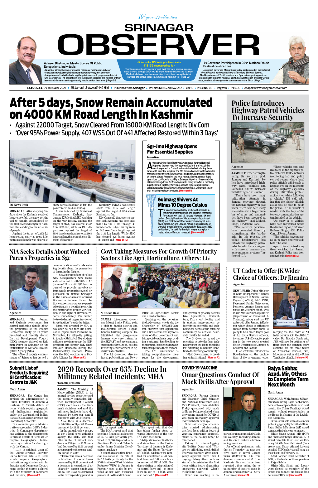 After 5 Days, Snow Remain Accumulated on 4000 KM Road Length in Kashmir