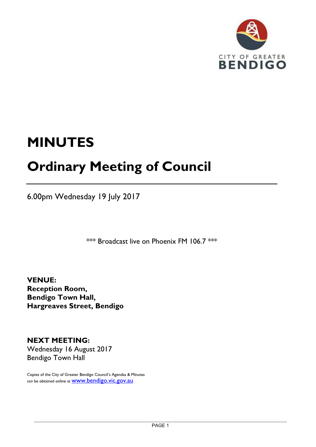 MINUTES Ordinary Meeting of Council